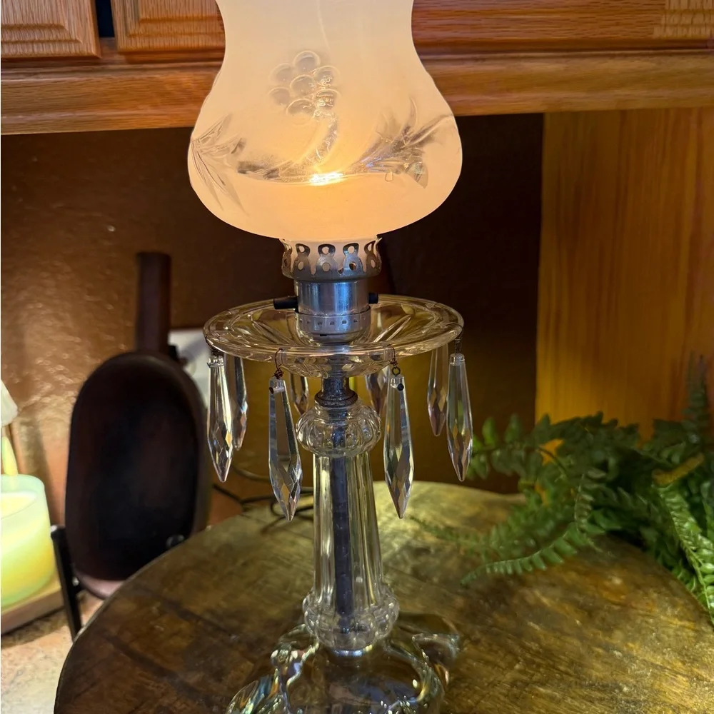 Vintage Crystal Boudoir / Parlor Lamp, Leviton Likely (1915–1935).